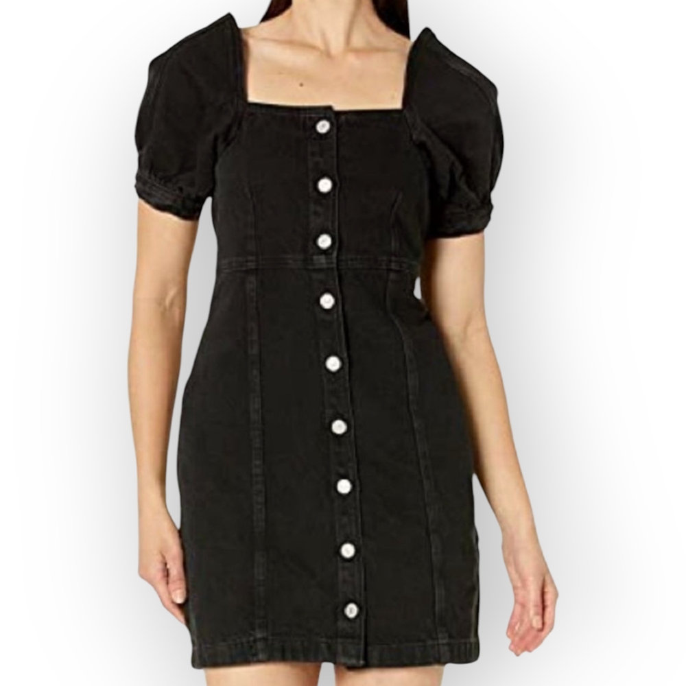 Levi’s Black Denim Rhode Mini Dress Puff Sleeve Button Front Size S